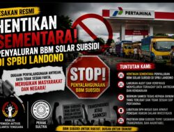 KOALISI PEMUDA AKTIVIS SULAWESI TENGGARA DAN PERAK SULTRA DESAK PENGHENTIAN SEMENTARA PENYALURAN BBM SOLAR SUBSIDI DI SPBU LANDONO